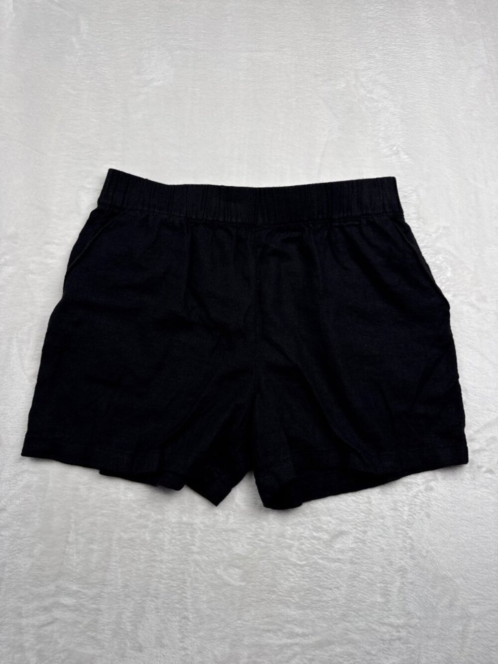 BlankNYC Womens Black Linen-Blend Elastic Waist Shorts Size M
